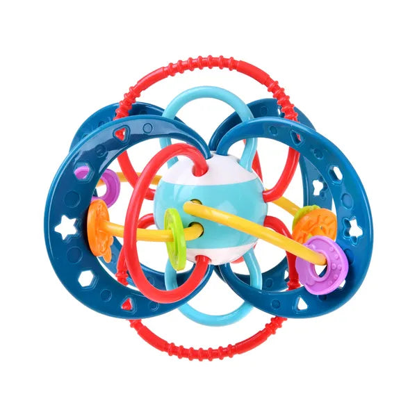 Érzékelést fejlesztő puha szilikon babacsörgő-rágóka, 14 cm, pasztell