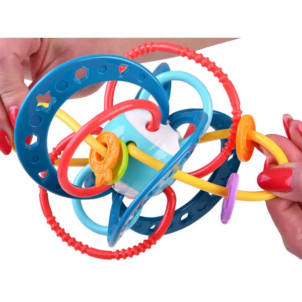 Érzékelést fejlesztő puha szilikon babacsörgő-rágóka, 14 cm, pasztell