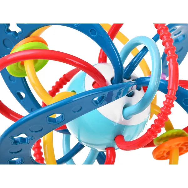 Érzékelést fejlesztő puha szilikon babacsörgő-rágóka, 14 cm, pasztell