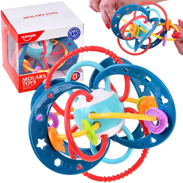 Érzékelést fejlesztő puha szilikon babacsörgő-rágóka, 14 cm, pasztell
