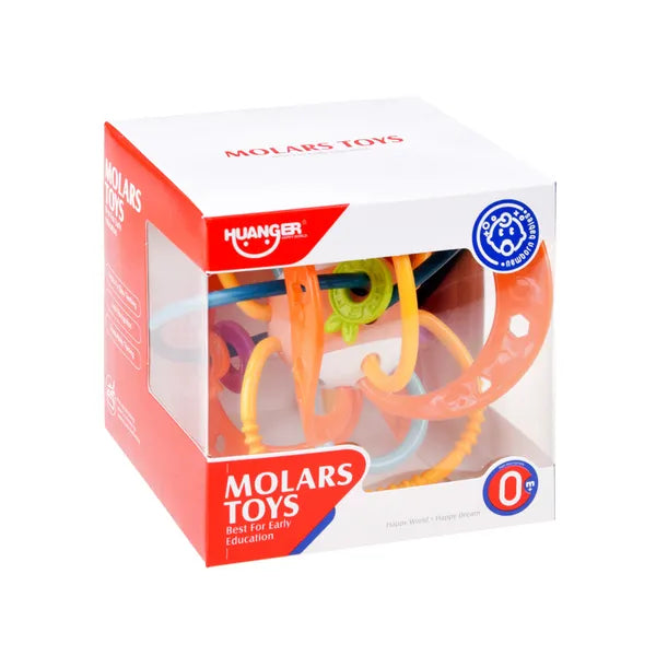 Puha szenzoros rágóka-csörgő labda babáknak, 14 cm