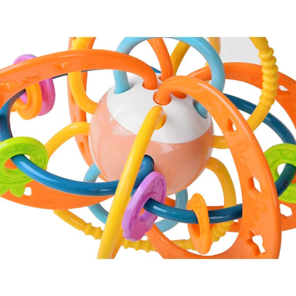 Puha szenzoros rágóka-csörgő labda babáknak, 14 cm