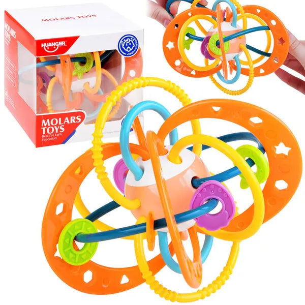 Puha szenzoros rágóka-csörgő labda babáknak, 14 cm