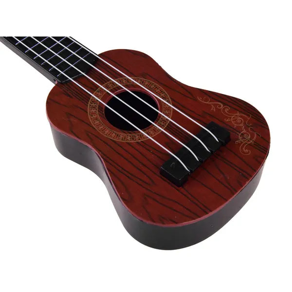 Gyerek mini ukulele, 25,5 cm, 4 nylon húr, fa hatású műanyag, 18 hó+