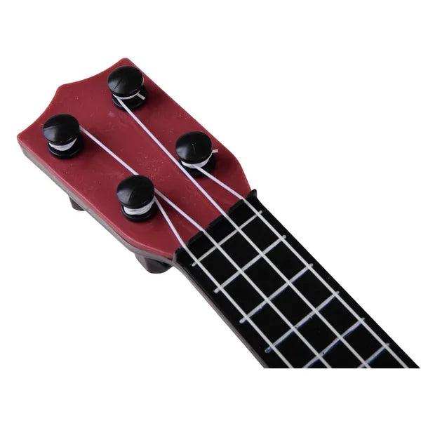 Gyerek mini ukulele, 25,5 cm, 4 nylon húr, fa hatású műanyag, 18 hó+