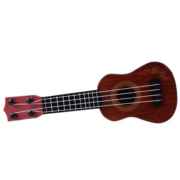 Gyerek mini ukulele, 25,5 cm, 4 nylon húr, fa hatású műanyag, 18 hó+