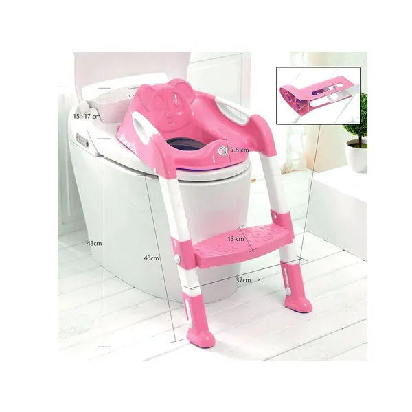 Gyermek WC-szűkítő lépcsővel, állítható magasság, csúszásgátlós, rózsaszín