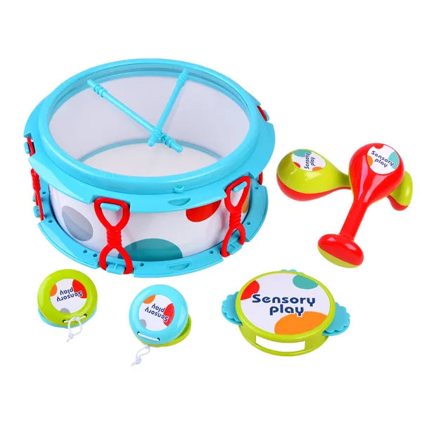 Dob és ritmushangszer készlet gyerekeknek, 10 részes, 28 cm dob