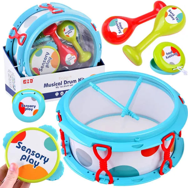 Dob és ritmushangszer készlet gyerekeknek, 10 részes, 28 cm dob