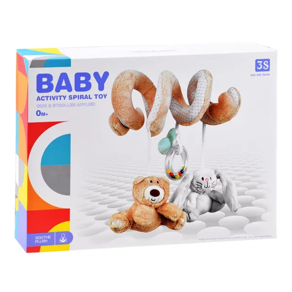 Plüss spirál babakocsihoz/kiságyhoz 50x27 cm – csörgő, maci, nyuszi