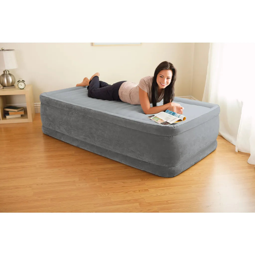 Intex DELUXE 64412ND felfújható 1 személyes légmatrac beépített pumpával, 191x99x46 cm, szürke