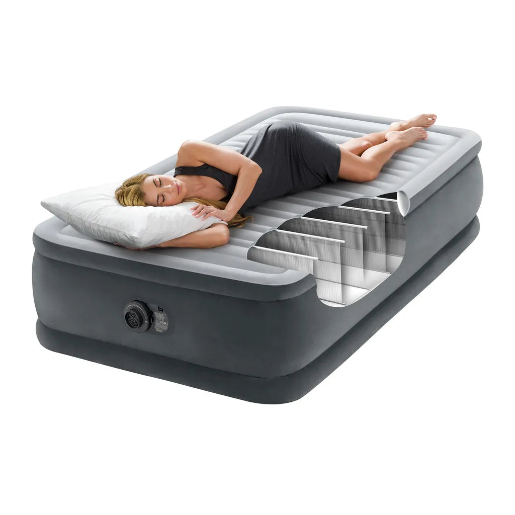 Intex DELUXE 64412ND felfújható 1 személyes légmatrac beépített pumpával, 191x99x46 cm, szürke