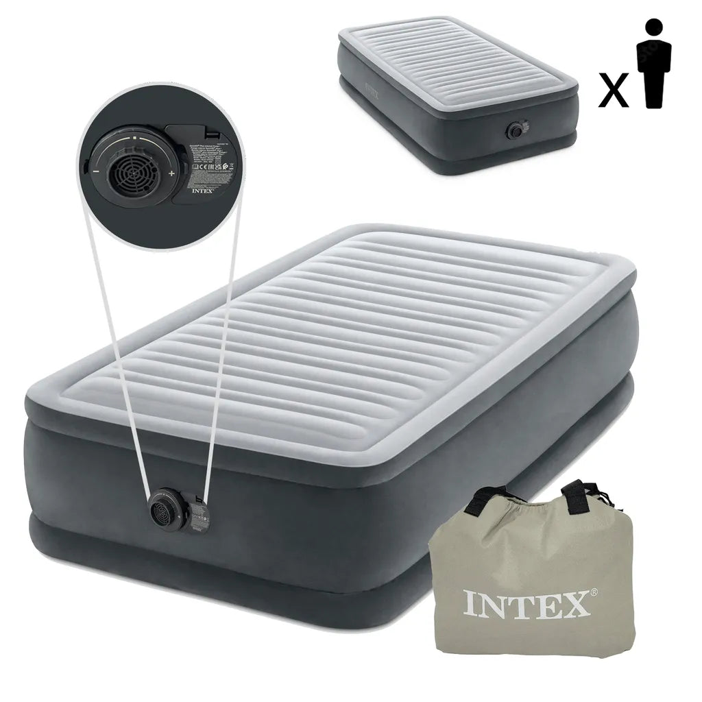 Intex DELUXE 64412ND felfújható 1 személyes légmatrac beépített pumpával, 191x99x46 cm, szürke