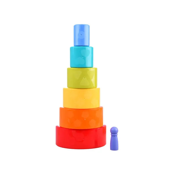 Szivárvány kaméleon húzható Montessori piramis építőjáték, 28 cm