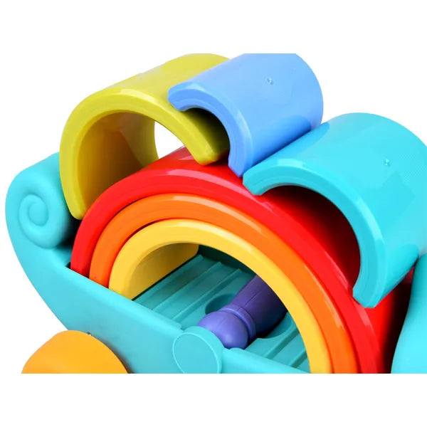 Szivárvány kaméleon húzható Montessori piramis építőjáték, 28 cm
