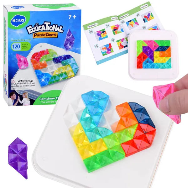 Gyémánt kirakó 10 színes elemmel, kétoldalas (szív-négyzet) táblával 13,5 cm