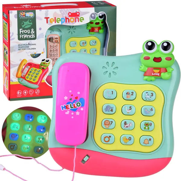 Színes gombos zenélő gyerek telefon fényeffekttel, 3×AA, 18×18 cm