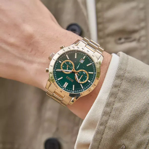Hugo boss férfi arany zöld kronográf óra 44mm
