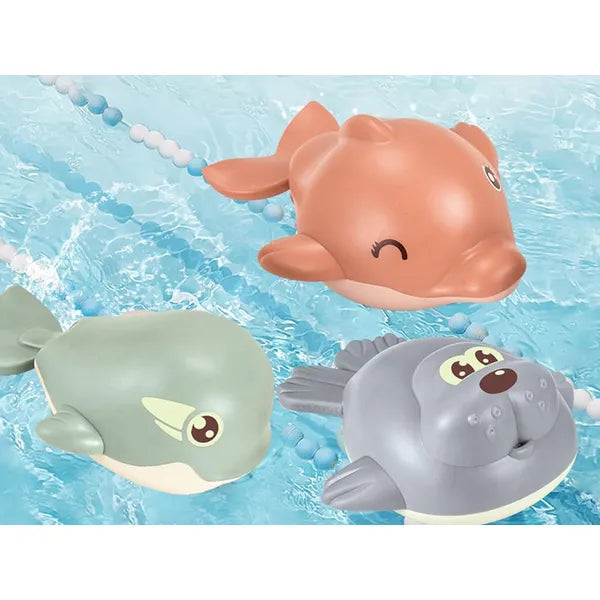 Felhúzható úszó fürdőjáték bébiknek – fóka/delfin/bálna, BPA-mentes műanyag
