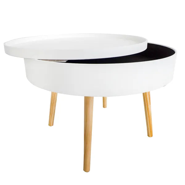 Kerek, levehető tálcás dohányzóasztal tárolóval, 60 cm