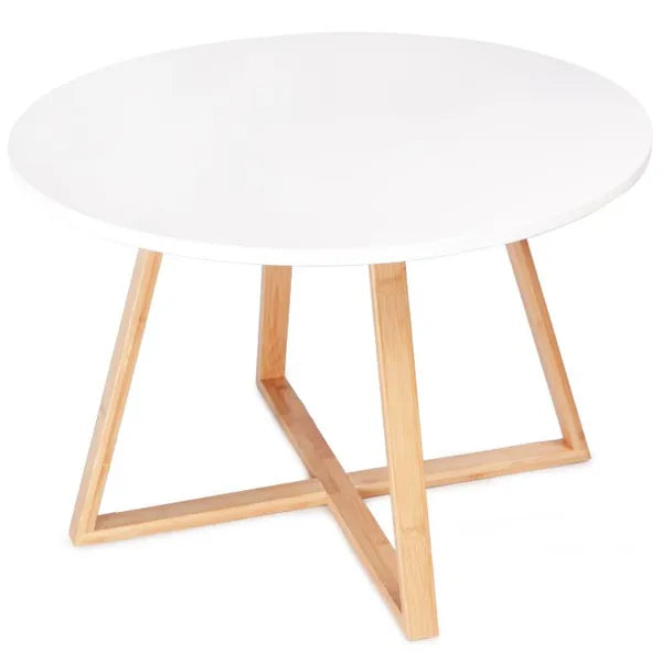 Skandináv dohányzóasztal, 60 cm, fehér MDF lap, bambusz lábak