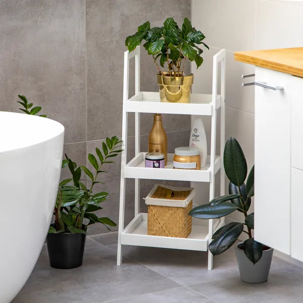 ModernHome fehér éjjeliszekrény könyvespolc 3 polccal, MDF, 78×34,5×31 cm