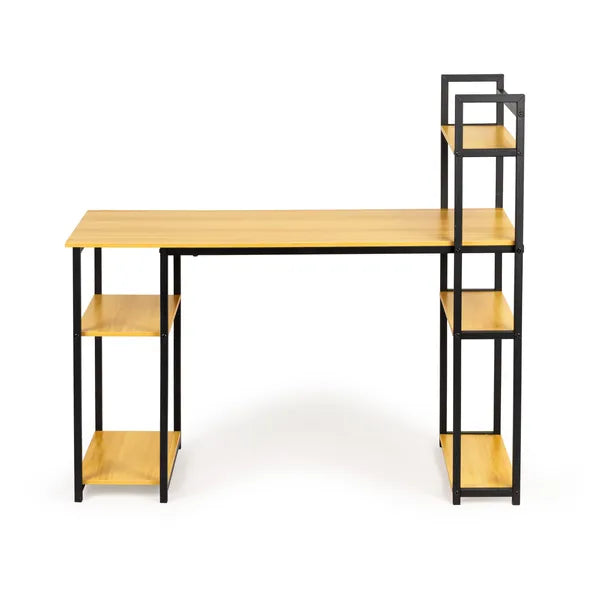 Loft stílusú íróasztal 6 polccal, világos tölgy, 120×54 cm