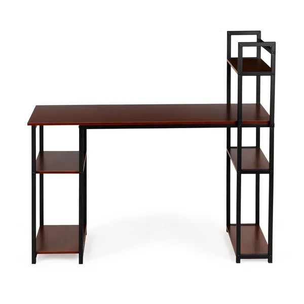 Loft stílusú számítógépasztal 120×54 cm, 6 polc, világos tölgy/fekete