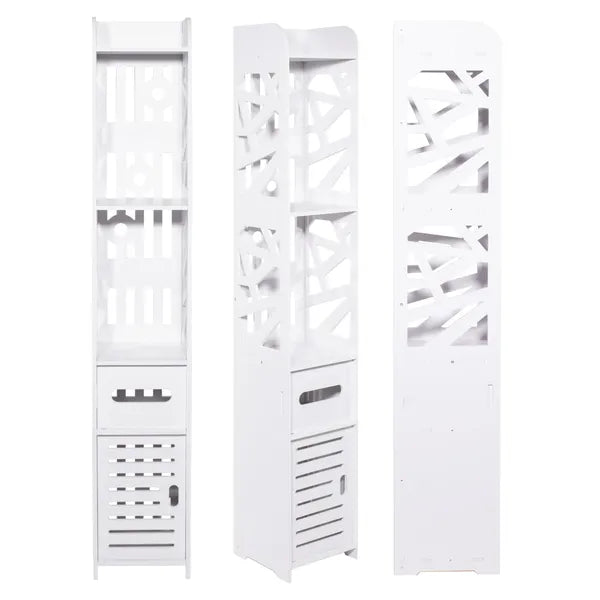 Fehér fürdőszobai polcos oszlopszekrény, 120 cm, 5 tárolópolc