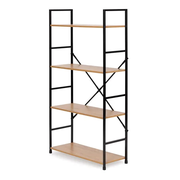 Loft stílusú, 4 szintes, széles MDF/fém könyvespolc, 113 cm