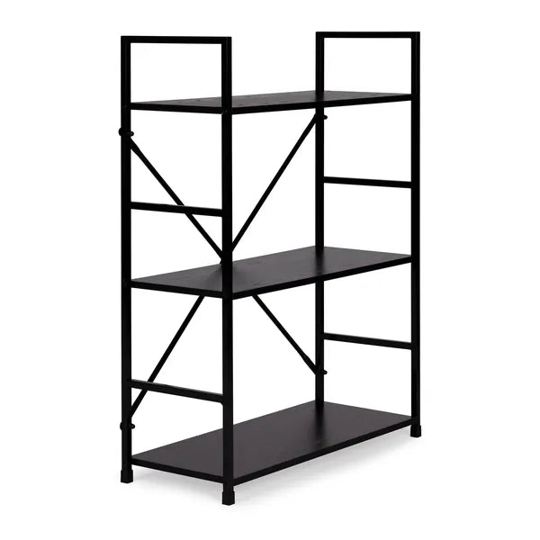 Loft könyvespolc 3 MDF polccal, fekete fém vázzal, 80×59,5 cm