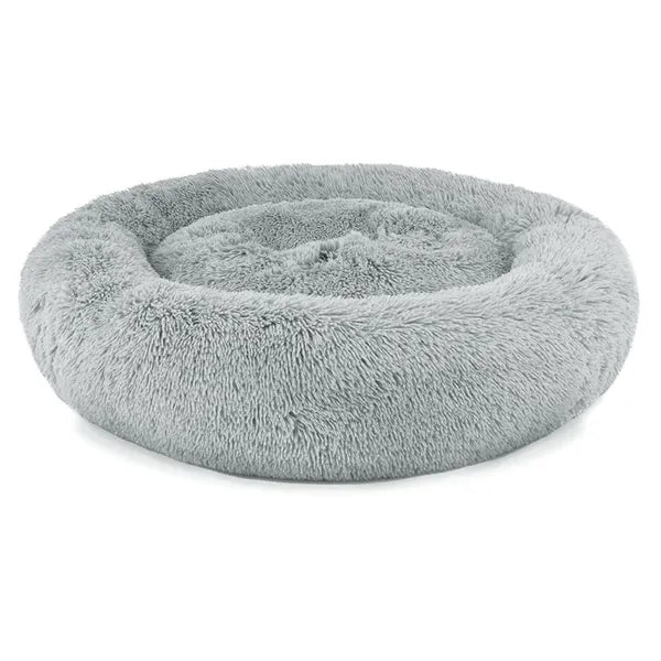Plüss kutya- és macskaágy, világosszürke, Ø 80 cm, csúszásgátló alj