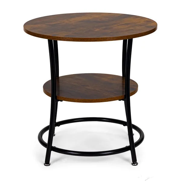Kerek loft dohányzóasztal, rusztikus tölgy, fém vázzal, 55 cm