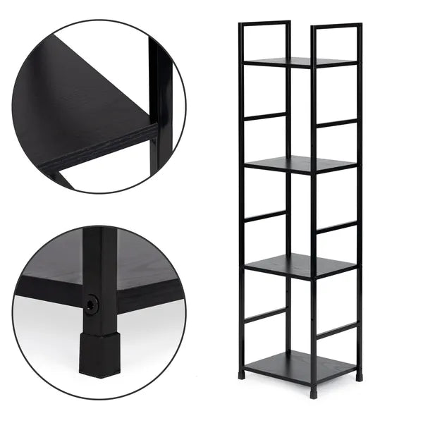 LOFT stílusú 4 szintes fa könyvespolc fekete fém vázzal, 112×29×23,5 cm