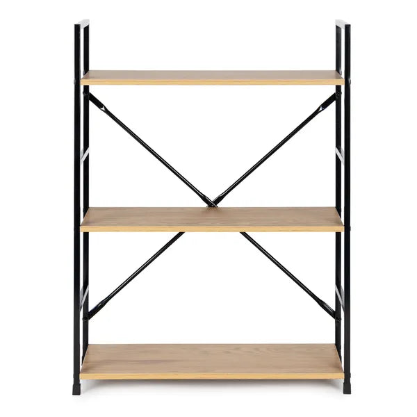 3 polcos loft stílusú fa-MDF polc fekete fém vázzal, 60×24×80 cm