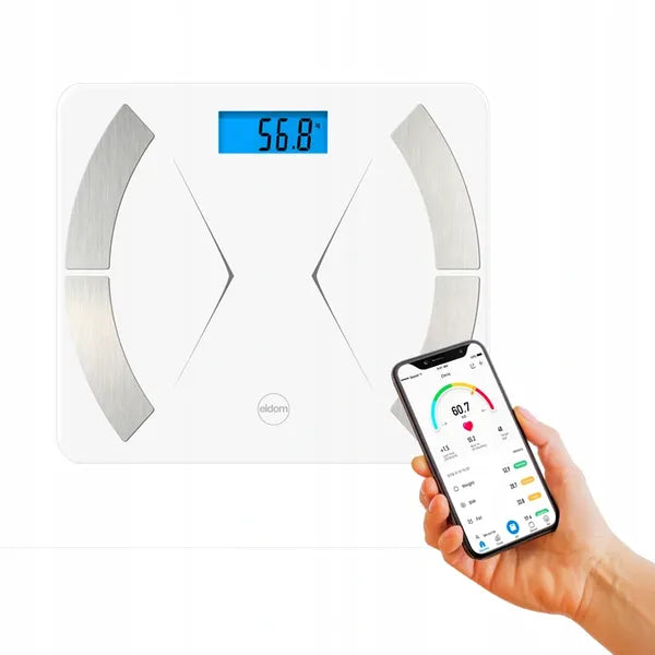Eldom TWO500 okos Bluetooth fürdőszobai mérleg, 180 kg, fehér, app támogatás