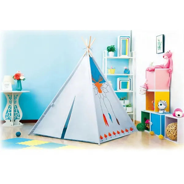 Gyerek indián teepee sátor 120x120x150 cm, fa vázzal, padlóval