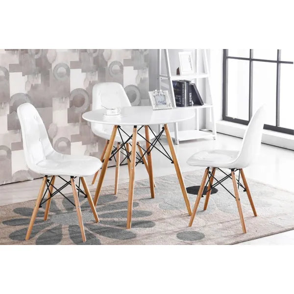 Skandináv kerek dohányzóasztal, matt fehér 60 cm MDF lap, bükk láb