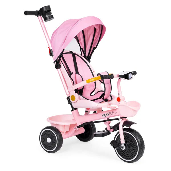 Ecotoys 2in1 tricikli babakocsi, forgatható ülés, rózsaszín
