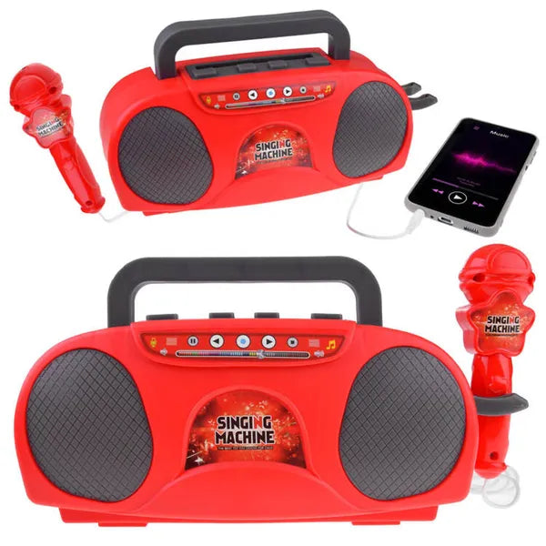Piros hordozható gyerek karaoke hangszóró mikrofonnal, Jack bemenettel
