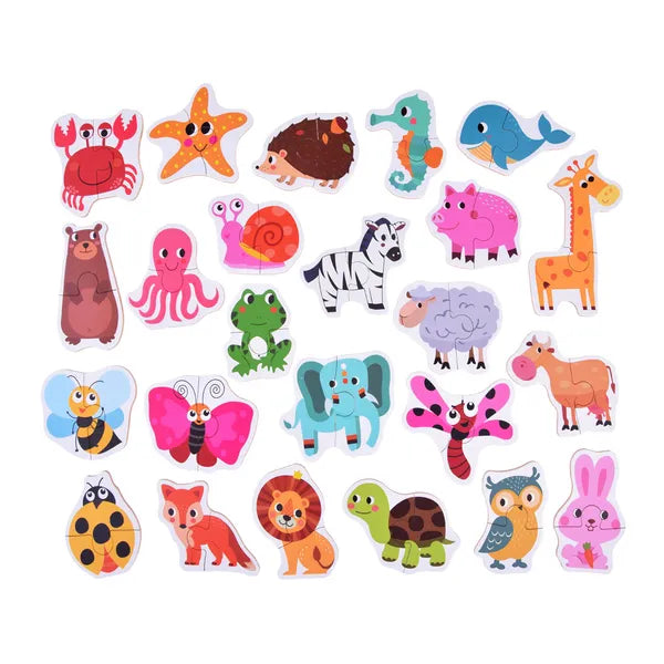 Színes, 24 darabos állatos két-részes karton puzzle, 3+ év