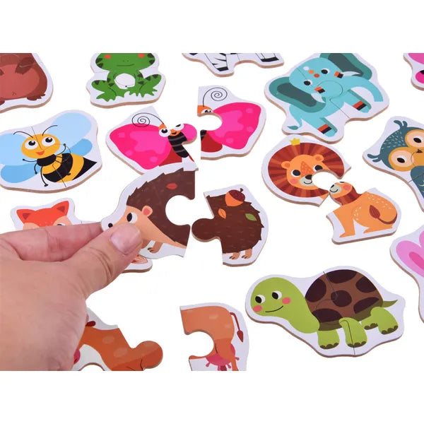 Színes, 24 darabos állatos két-részes karton puzzle, 3+ év