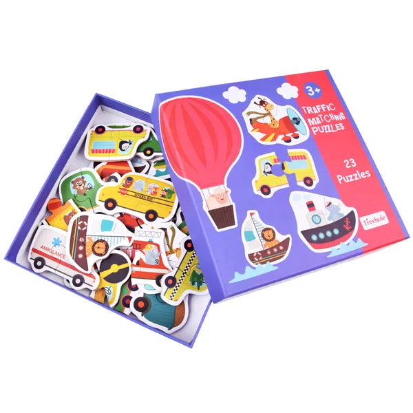 Járműves kirakó készlet, 23 db kétrészes karton puzzle, 3+ év