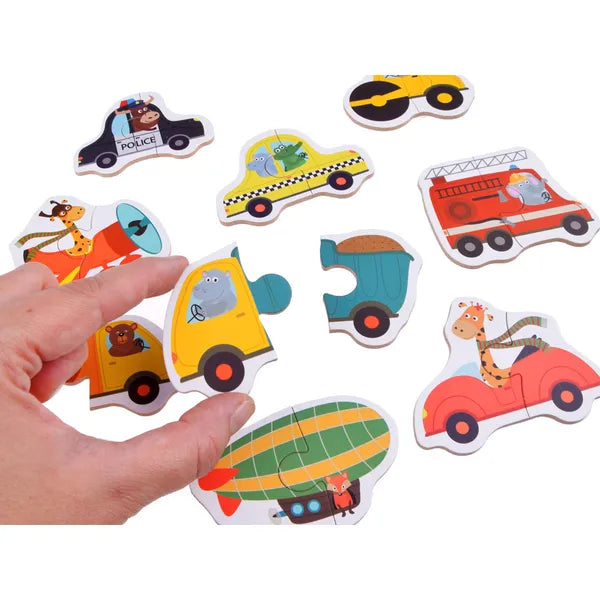 Járműves kirakó készlet, 23 db kétrészes karton puzzle, 3+ év