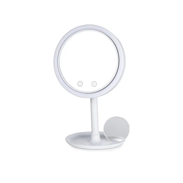 LED kozmetikai sminktükör ventilátorral, 5× nagyítás, USB/akkumulátor, 20 cm