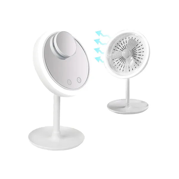 LED kozmetikai sminktükör ventilátorral, 5× nagyítás, USB/akkumulátor, 20 cm