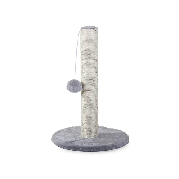 Szürke macskakaparó oszlop plüss labdával, 43 cm