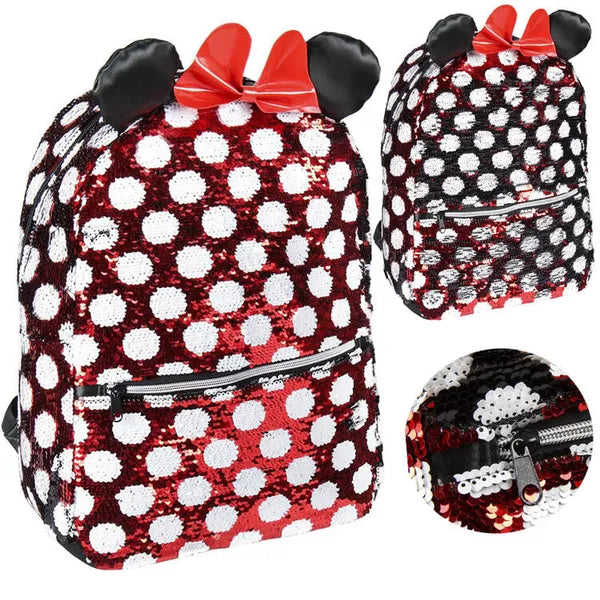 Disney Minnie egér flitteres gyerek hátizsák, 40 cm, piros/fekete
