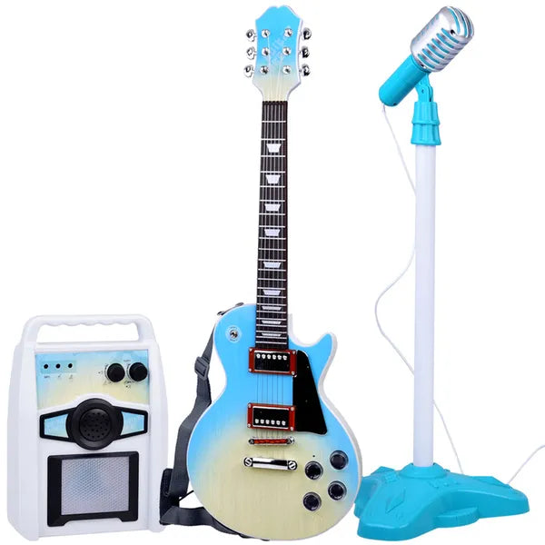 Gyerek elektromos gitár erősítővel és állítható mikrofonnal, világoskék