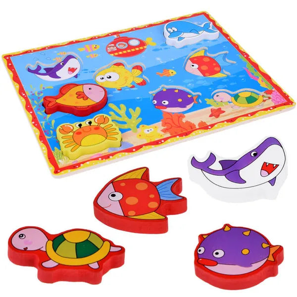 Fa puzzle vízi állatokkal, 8 db, 30×22,5 cm